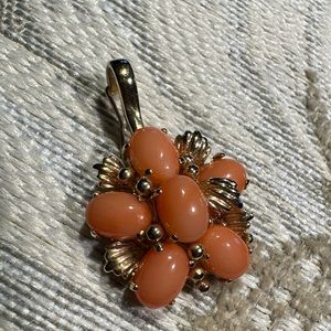 Pink coral cluster pendant 14k
